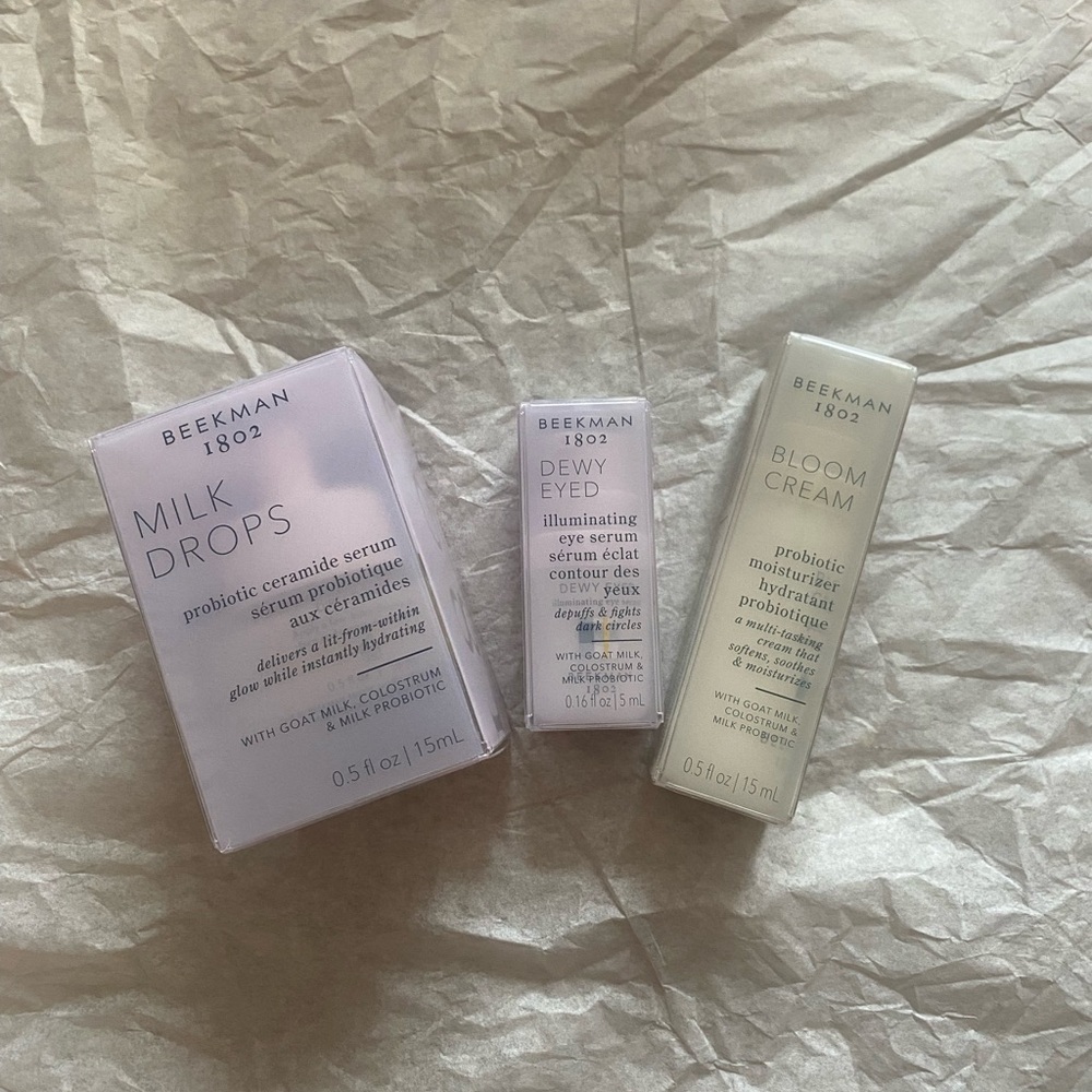 NIB Beekman Bundle - milk drops, Dewey eyes, bloom cream